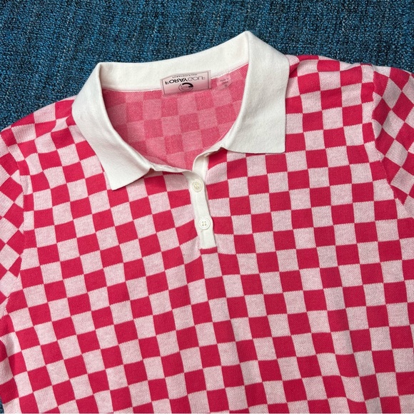 Foray Golf Checkered Knit Golf Polo in Pink White - Picture 2 of 5